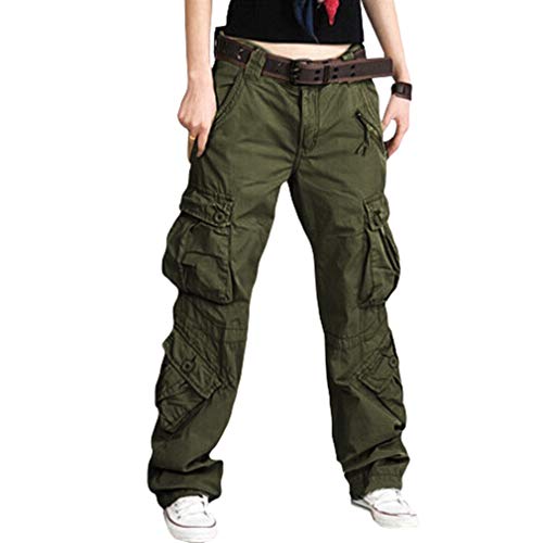 Damen Cargo Hose, Frauen Armee Militär Beiläufig Ladung Keuchen Hosen mit Multi Taschen Mode Loose Fit Casual Hosen High Waist Bequem Jogginghose