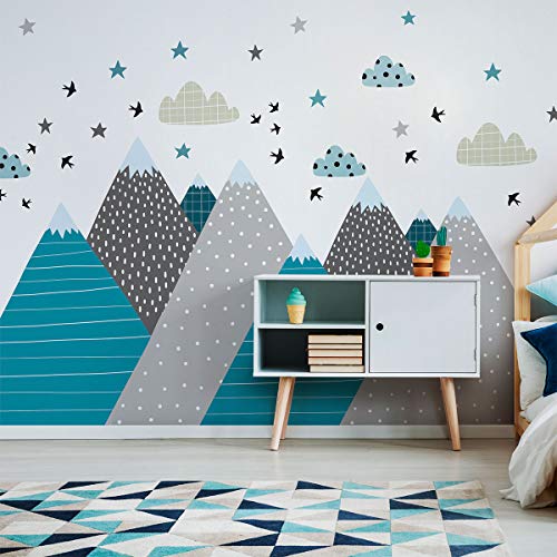 Wandaufkleber, selbstklebend, für Kinder, Riesen-Dekoration, skandinavische Berge für Kinderzimmer, Janeka, 70 x 140 cm