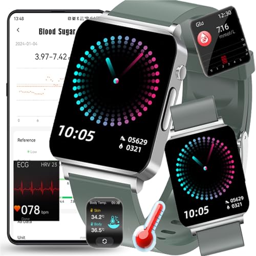 Fohatu 𝐁𝐥𝐮𝐭𝐳𝐮𝐜𝐤𝐞𝐫𝐛𝐥𝐮𝐭𝐳𝐮𝐜𝐤𝐞𝐫𝐦𝐞𝐬𝐬𝐮𝐧𝐠 Smartwatch 𝐄𝐂𝐆,Smartwatch Bluetoothm-Anrufe, Fitness-Tracker Pulsschlag Blutsauerstoff Monitor,Schritt Schalter,Sportuhr,J