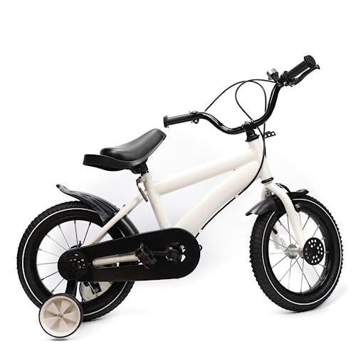 WOLEGM 14 Zoll Kinder Fahrrad, Kinderfahrrad mit Abnehmbare Stützrädern, Vorder und Hinterradbremse Fahrrad für Kinder ab 3 Jahre, Weiß