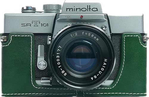 Schutzhülle für SRT-101 Filmkamera, Zakao handgefertigt, echtes Leder, Halbkameratasche für Minolta SRT 101 Filmkamera mit Handschlaufe (Grün)