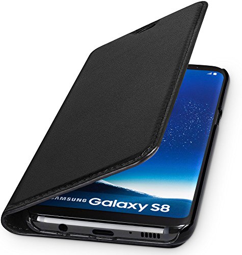 WIIUKA Echt Ledertasche -TRAVEL- für Samsung Galaxy S8 mit Kartenfach, extra Dünn, Tasche Schwarz, Leder Hülle kompatibel mit Samsung Galaxy S8