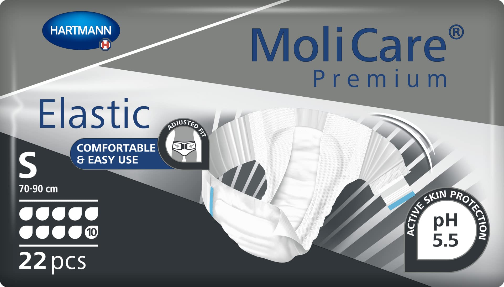 MoliCare Premium Elastic Unisex Einweg-Slip: diskrete Anwendung für Frauen und Männer mit Inkontinenz; 10 Tropfen, Größe S, 3 Packungen mit je 22 Stück (66 Stück)