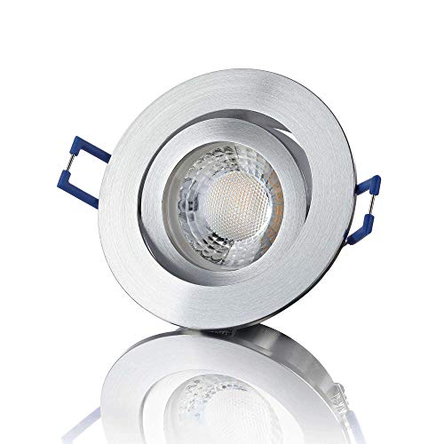 lambado® Premium LED Spot 230V Flach Alu Feinschliff - Hell & Sparsam inkl. 5W Strahler neutralweiß dimmbar - Moderne Beleuchtung durch zeitlose Einbaustrahler/Deckenstrahler