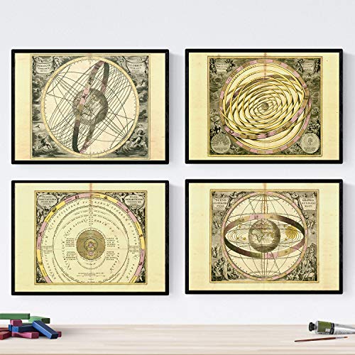 Nacnic-Set von Vier Blättern mit Alten astronomischen Karten. Poster von astrologischen Karten in A3-Größe mit Rahmen