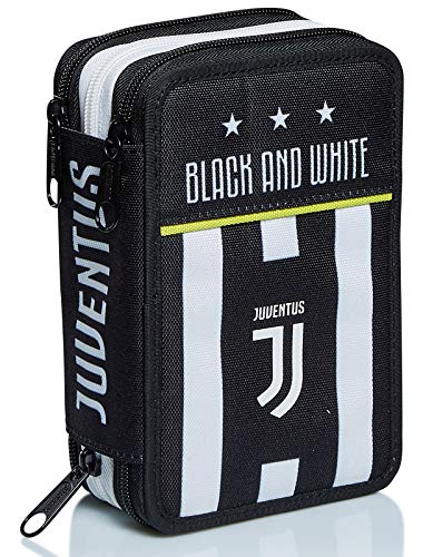 Federmäppchen mit 3 Fächern Juventus, Best Match, weiß und schwarz, mit Stiften, Bleistiften, Farben und mehr