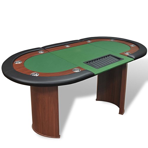 Festnight Pokertisch für 10 Spieler mit Dealerbereich und Chipablage Grün 208 x 107 x 81 cm