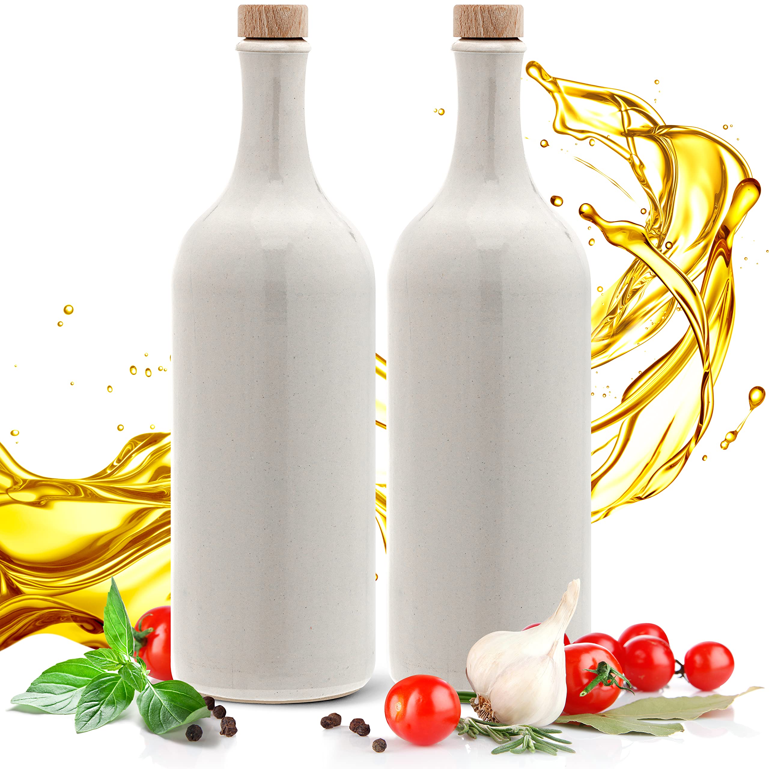 Kaminfix Essig & Öl Spender - Flasche mit Ausgießer, 2er Geschenkset für Feinschmecker handgefertigt und einzigartig im Design Made in Germany authentisch chic und zeitlos (2x 750ml, weiß)