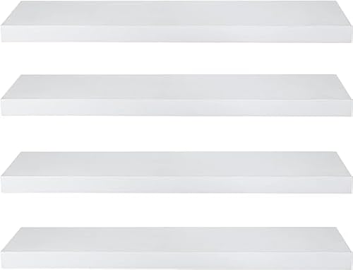 eSituro Wandregal, schwebendes weißes Regale für Wandmontage, 4er-Set Schweberegal Hängeregal Wandbrett im Wohnzimmer Schlafzimmer Küche Badezimmer, 80x3,8x22,9 cm
