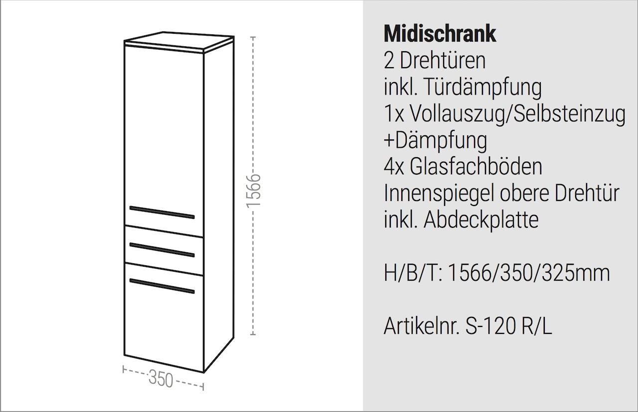 Hochschrank Seitenschrank Bad Maße: H/B/T 156,6/35/32,5cm vormontiert Beton Anthrazit 3