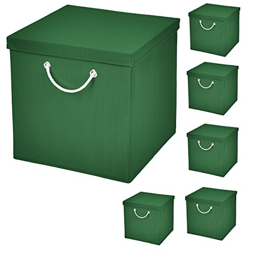 StickandShine 6er Set Dunkelgrün Faltbox 30 x 30 x 30 cm Aufbewahrungsbox faltbar mit Kordel und mit Deckel