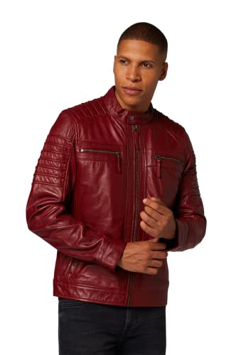 RICANO 12815, Herren Lederjacke/Bikerjacke aus echtem Lamm Nappa Leder (Glattleder) in schwarz, Cognac braun oder Bordeaux rot (Bordeaux Rot, 2XL)