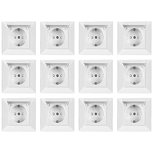 Voxura Concept Komplett Set 12x Schuko Steckdose mit Klappdeckel + 12x Abdeckrahmen 1-fach 50 x 50 mm weiß