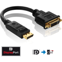 PureInstall PI170 DisplayPort/DVI Pigtail Adapter (DisplayPort Stecker konvertiert auf DVI-D (24+5) Buchse), zertifziert, 0,1m, schwarz
