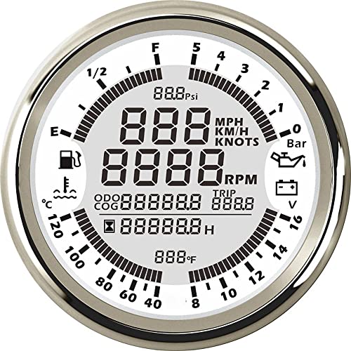 ELING Multifunktionsanzeige GPS Geschwindigkeitsmesser Tachometer Stunde Wassertemperatur Kraftstoffstand Öldruck Voltmeter 12V 3-3/8 Zoll (85mm) Mit Hintergrundbeleuchtung
