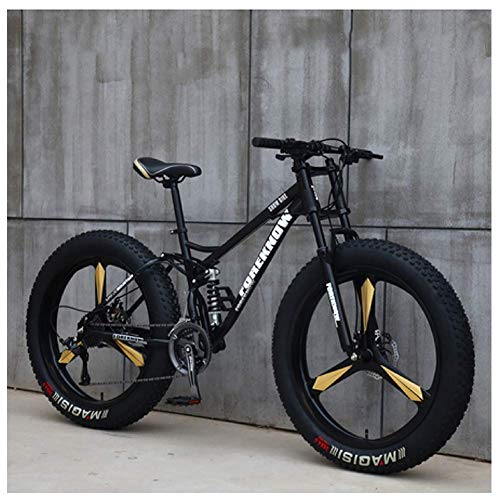 AMITD Mountainbike MTB, 26 Zoll Fette Reifen Fahrrad, Fahrrad mit Scheibenbremsen, Rahmen aus Kohlenstoffstahl, MTB Fahrrad für Herren und Damen,27 Speed,Black 3 Spoke