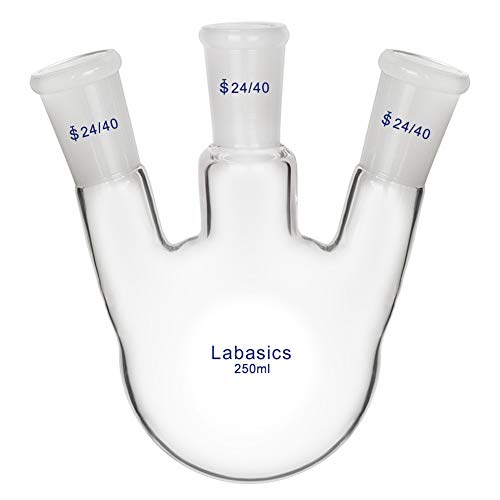 Labasics Glaskolben 250ml 3-Hals-Rundkolben RBF, 3 Neck Round Bottom Flask mit 24/40 Mittel- und Seiten Standardgelenk - 250ml