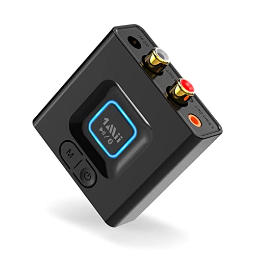 1Mii ML201 Bluetooth Adapter für Stereoanlage, Bluetooth 5.0 Empfänger mit 3.5mm AUX Cinch, drahtloser Audio Receiver für PC Lautsprecher mit Smartphones und Tablets, 12 Stunden Spielzeit, Bass Modus…