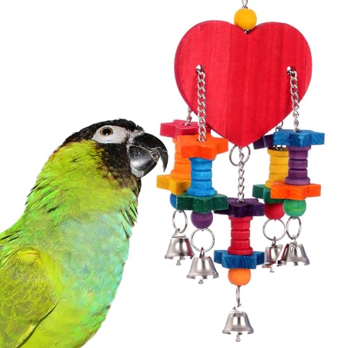 Super Bird Creations SB1227 Tweet Herz-Vogelspielzeug – bunte Holzformen mit Freiheitsglocken – ansprechendes Herzspielzeug und melodische Glocken für instinktiven Antrieb und auditive Sinne – ideal