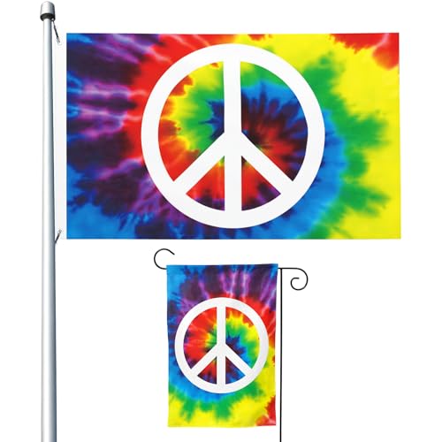Lyiukz Peace-Zeichen Batikflagge, 90 x 150 cm, doppelseitig, Hippie-Flaggen und Gartenflaggen, 30,5 x 45,7 cm, Weltfriedenszeichen, Outdoor-Banner, Hof, Innendekoration, UV-beständig, lichtbeständig