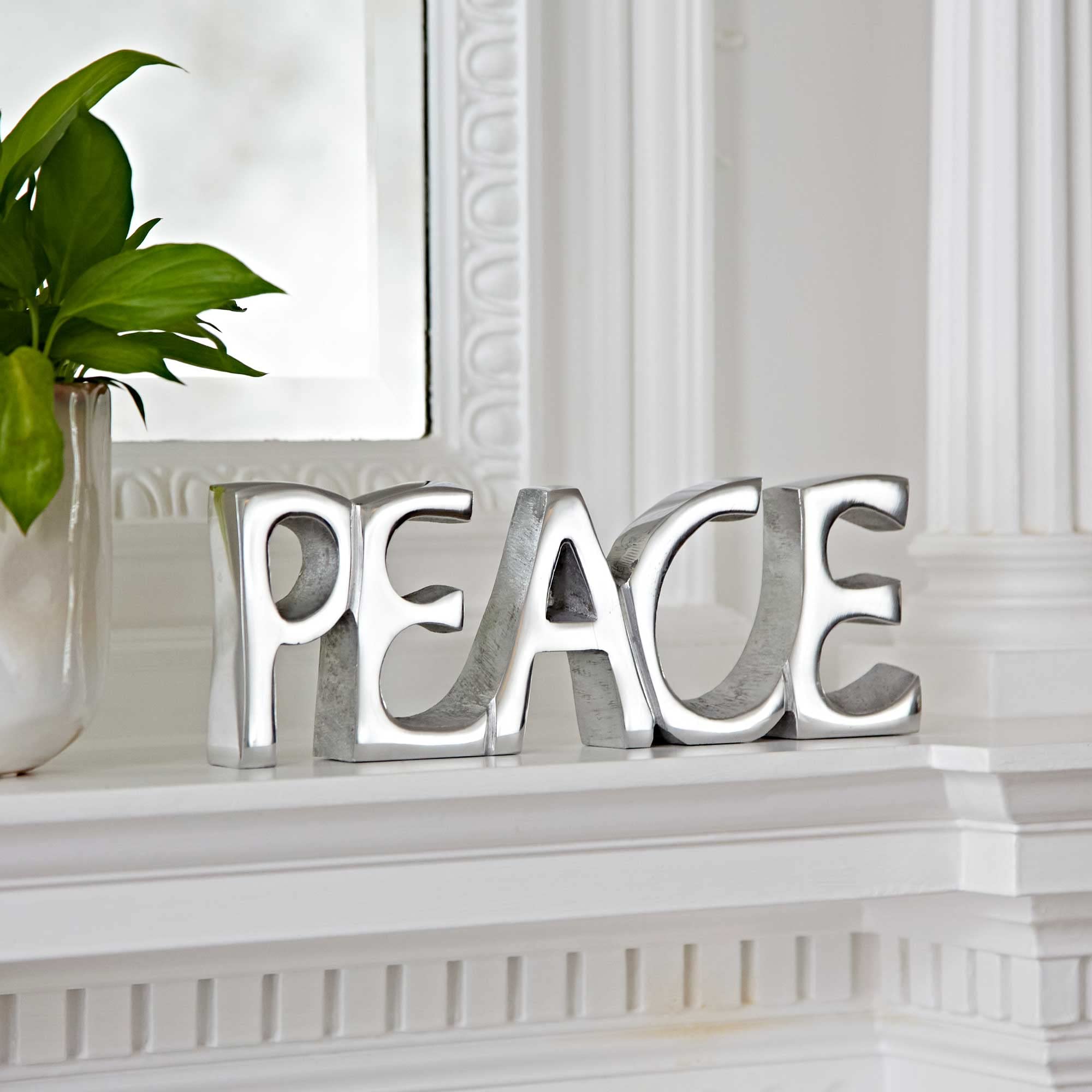 'Peace'-Schild aus recyceltem Metall | 24 cm x 9 cm | Fair gehandelt & handgefertigt | New Home Decor Geschenk Kaminsims Metall Ornament