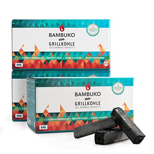 Set: 3 x 8kg BAMBUKO Grillbriketts aus Bambus, rauchfrei & sehr heiß