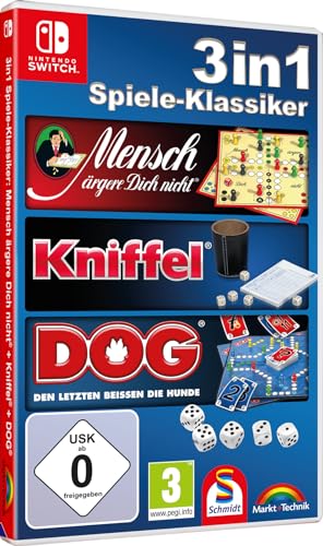 3 in1 Spiele Klassiker - Mensch ärgere dich nicht - Kniffel - DOG - Den letzten beißen die Hunde für Switch