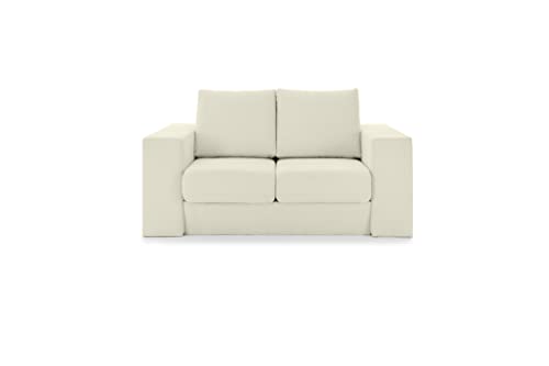 LOOKS by Wolfgang Joop Looks V-1 Designer Sofa mit Hockern, 2 Sitzer Couch, Funktionssofa, weiß (Creme), 172x107x96 cm