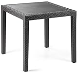 Quadratischer Outdoor-Tisch, Struktur aus Hartharz mit Rattan-Effekt, Made in Italy, 80 x 80 x 72 cm, Farbe Anthrazit
