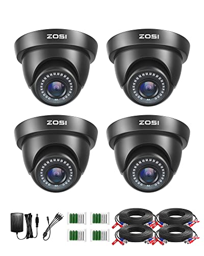 ZOSI 4X Full HD 1080p Dome Video Überwachungskamera Set mit Kabel und Netzteil, 4in1 CVBS/AHD/CVI/TVI Videoausgang, 20M IR Nachtsicht, Schwarz