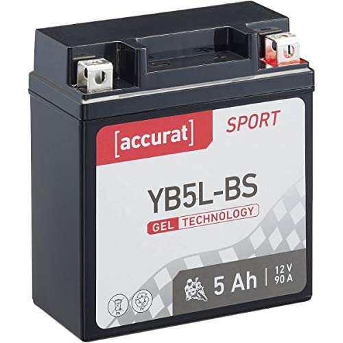 Accurat Motorradbatterie Sport YB5L-BS 5 Ah 90 A 12V Gel Technologie Starterbatterie in Erstausrüsterqualität zyklenfest sicher lagerfähig wartungsfrei