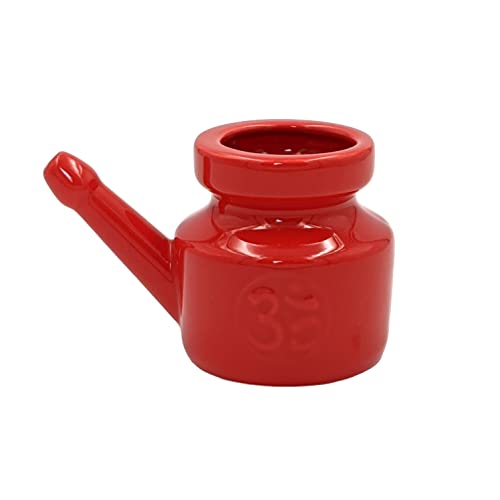 Biebri Neti Pot Nasenreinigungskanne, Nasenkännchen, Nasenspülkännchen aus Keramik, 400 ml, Rot