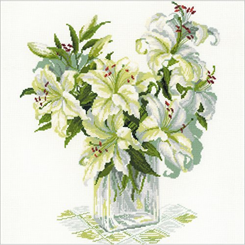 Riolis Weiße Lilien Kreuzstichpackung, Baumwolle, Mehrfarbig, 45 x 45 x 0,1 cm