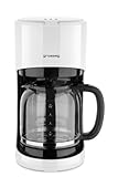grossag Filter-Kaffeemaschine mit Glaskanne KA 70.10 | 1,4 Liter für 10 Tassen Kaffee | 900 Watt und 240 Volt | Schwarz – Weiß