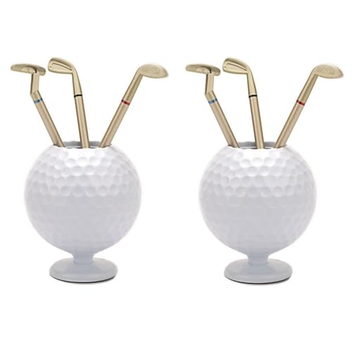 Epodmalx Stifthalter mit Golfball, Stifthalter für Golfmodell, mit 3 Golfstiften, für Männer, Papa, Golfer, Golfliebhaber, Weiß, 2 Stück