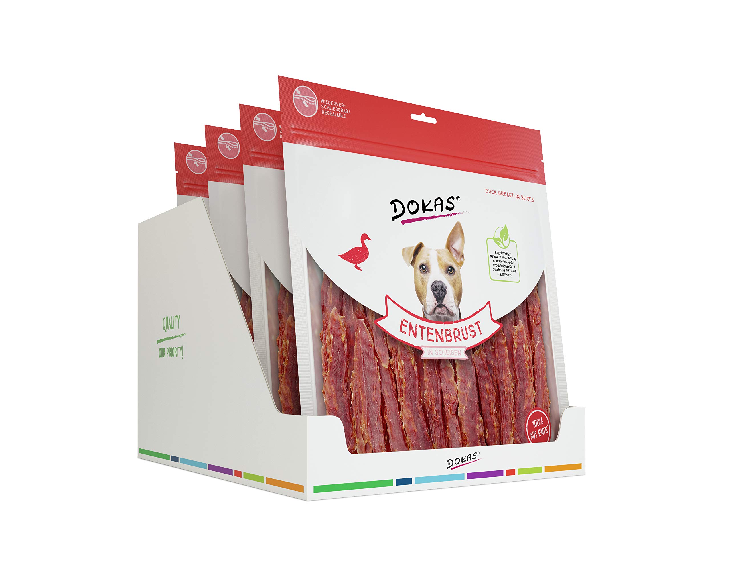 DOKAS Getreidefreier Premium Snack in Streifen für Hunde – Aus Entenbrustfilet, 900 g (4er Pack)