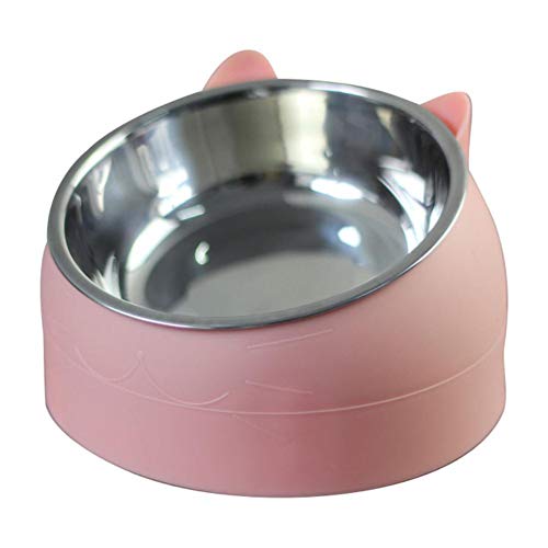 Pet Cat Bowl Edelstahl 15 Grad gekippt Schutzhals Hund Cat Feeder Tiernahrung Wasserfütterungsschale für Welpen Cat Supplies-pink, 200ML, USA