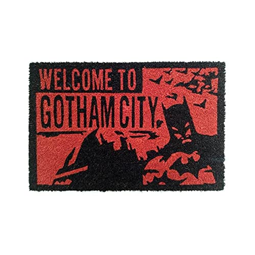 Die Batman 'Welcome to Gotham City' Fußmatte - Entrance Willkommensmatte - 60cm x 40cm - Rot und Schwarz - Gummi-Rückseite - Offiziell lizenzierte DC Comics Merchandise