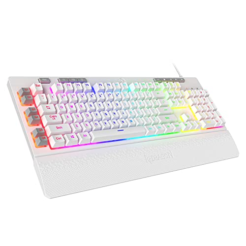 Redragon K512 Shiva US-Layout weiße Membran-Gaming-Tastatur, RGB-Beleuchtung, Programmierbare G-Tasten, Multi-Media Bedienelemente, Integrierte Handballenauflage, QWERTY-Layout