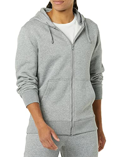 Amazon Aware Herren Fleece-Kapuzenpullover mit Durchgägigem Reißverschluss, Mittelgrau Meliert, XS