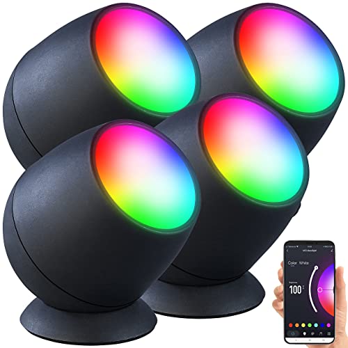 Luminea Home Control Stimmungsleuchte bunt: 4er-Set WLAN-Stimmungsleuchten, RGB-CCT-LEDs, 210lm, 2,2W, USB,schwarz (LED-Leuchte dimmbar, Stehlampe Farbwechsel, Deckenlampe)