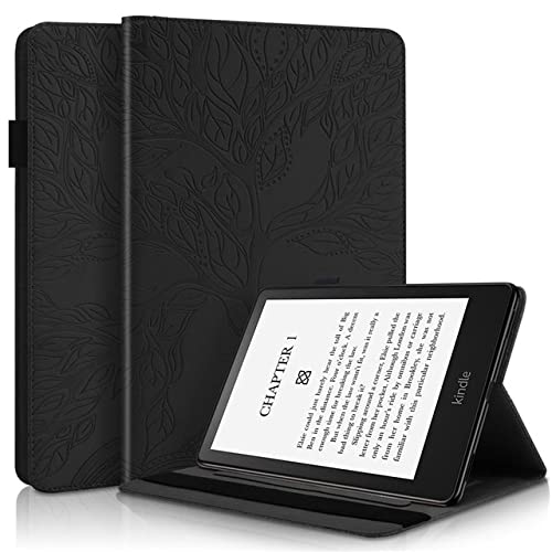 FDPEISHI for Kindle Paperwhite 11Th Generation Case 2021, Fashion 3D Tree Embossed Silicon Cover for Funda Kindle Paperwhite 6.8 Inch 2021 Case,Black,Paperwhite 11Th 2021