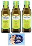 3er-Pack Monini CLASSICO Natives Olivenöl Extra,Olio Extra Vergine di Oliva,250ml Glasflaschen + 1er-Pack Kostenlos Felce Azzurra Talkumpuder, 100g-Beutel
