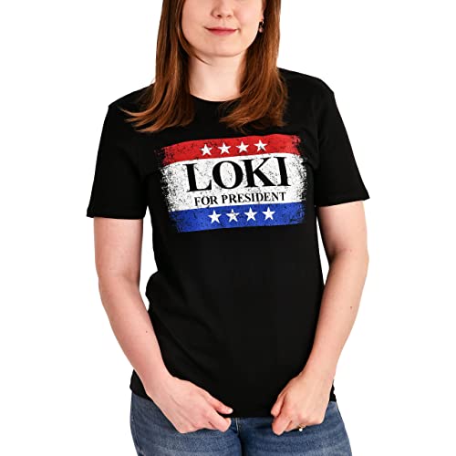 Elbenwald T-Shirt for President Frontprint Loki Fans Baumwolle Damen Herren schwarz - S