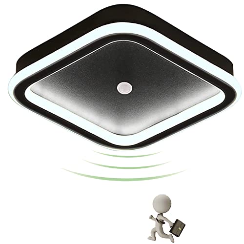 LED Deckenleuchte Flur mit Dewegungsmelder, 2400LM Deckenlampe Schwarz Quadratisch mit Bewegungssensor, IP54 Wasserfest Sensorlampe für Balkon, Keller, Treppe, Garage.22cm