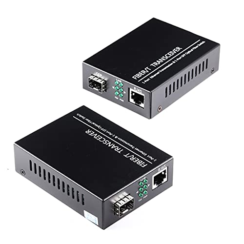 SFP Slot Open A Pair of 1.25G/s Gigabit Fiber Ethernet Media Converter 10/100/1000Base-Tx to 1000Base-SX SMF RJ45 to SFP Slot, Support SFP Gigabit modules up to 120KM(2 Pack)