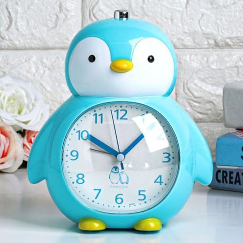 EXQUILEG Kinderwecker Pinguin Analogwecker mit Alarm Snooze und Licht ohne Ticken, für Mädchen und Jungen (Blau)