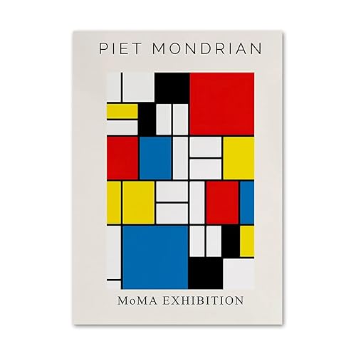 KEYGEM Piet Mondrian Postes Blau Rot Gelb Leinwand Wandkunst Piet Mondrian Drucke Piet Mondrian Gemälde für Zuhause Wanddekoration Bild 50x70cmx1 Kein Rahmen
