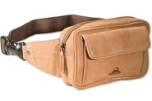 Woodland® Große Bauchtasche mit viel Platz aus weichem, naturbelassenem Büffelleder in Cognac, Beige