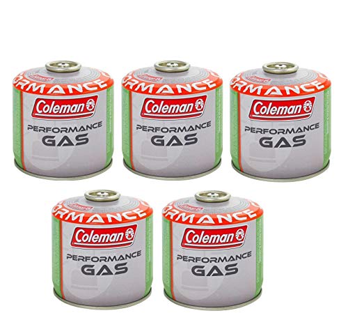 Prime 5 Stück - Gaskartusche Coleman C300 Performance mit Gewinde mit 240 g Gas (Mix Butan/Propan) für alle Coleman Produkte mit Schraubverbindung